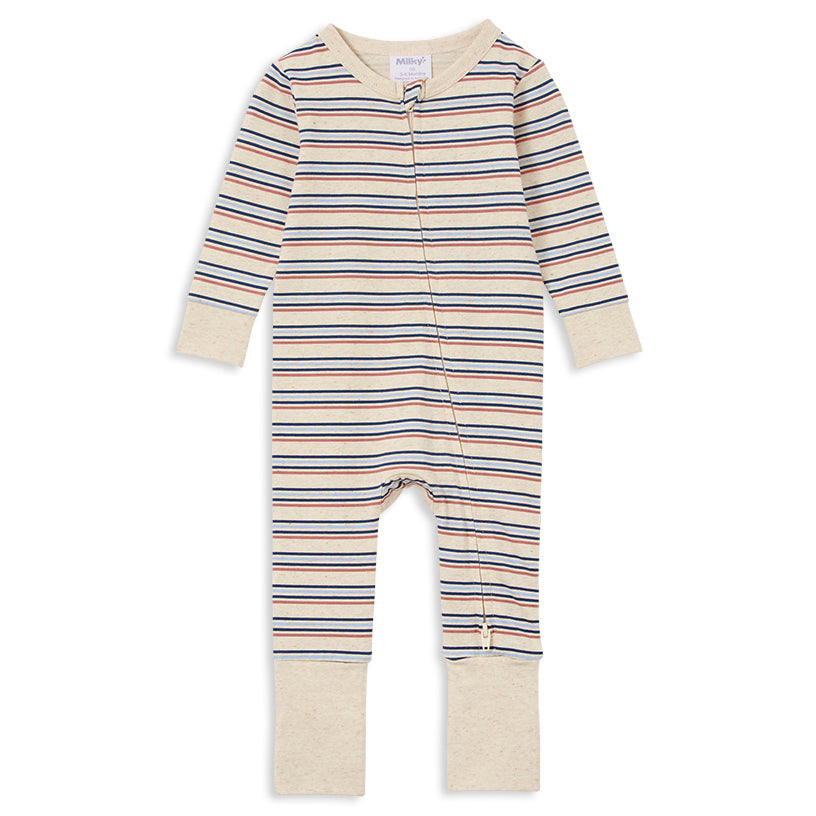 Milky Zip Romper Natural Stripe