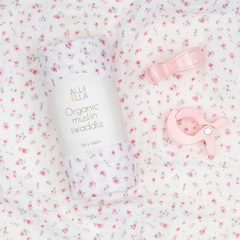All4Ella Swaddle & Pram Pegs Pink Petals