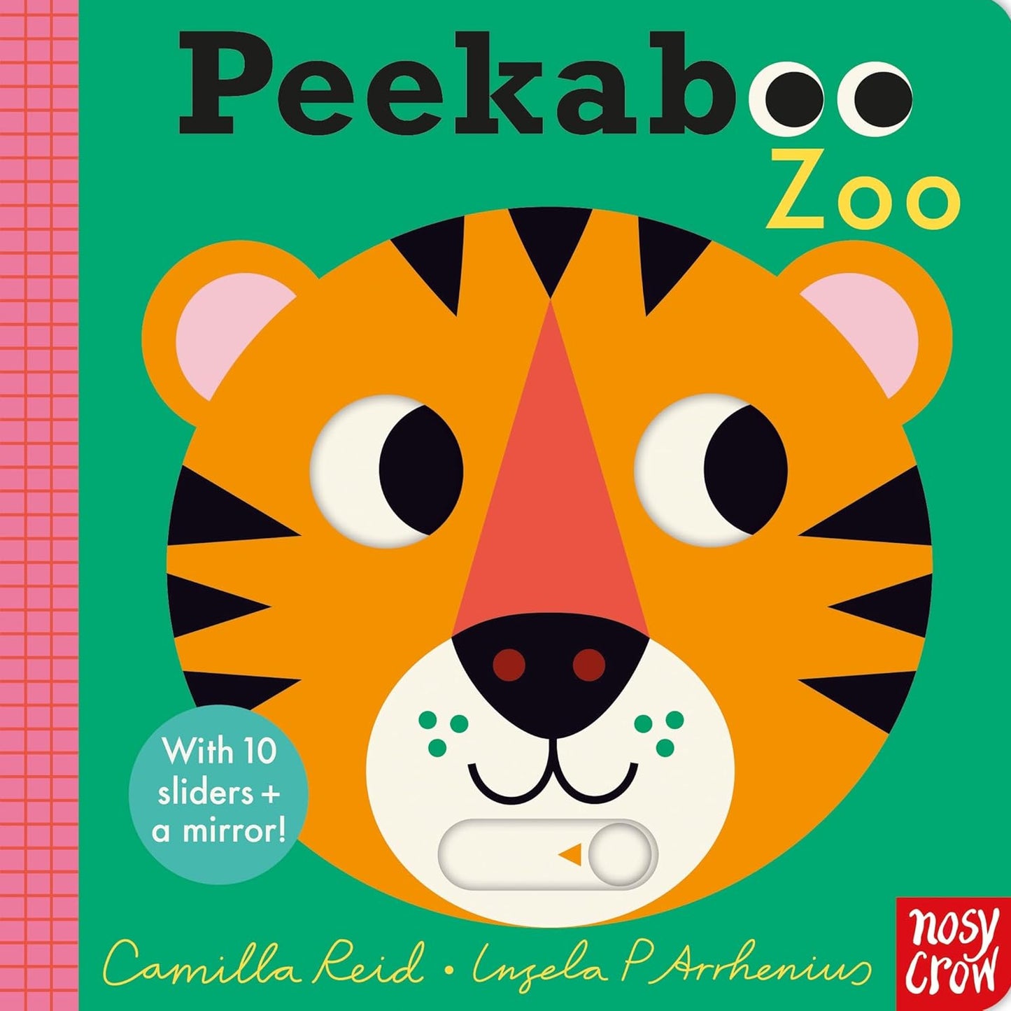 Book cover of 'Peekaboo Zoo' featuring a tiger illustration on a green background.