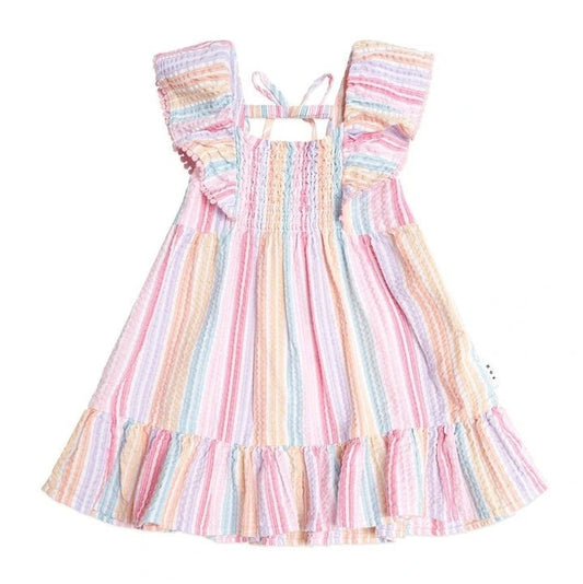 Multicolored striped dress on a white background