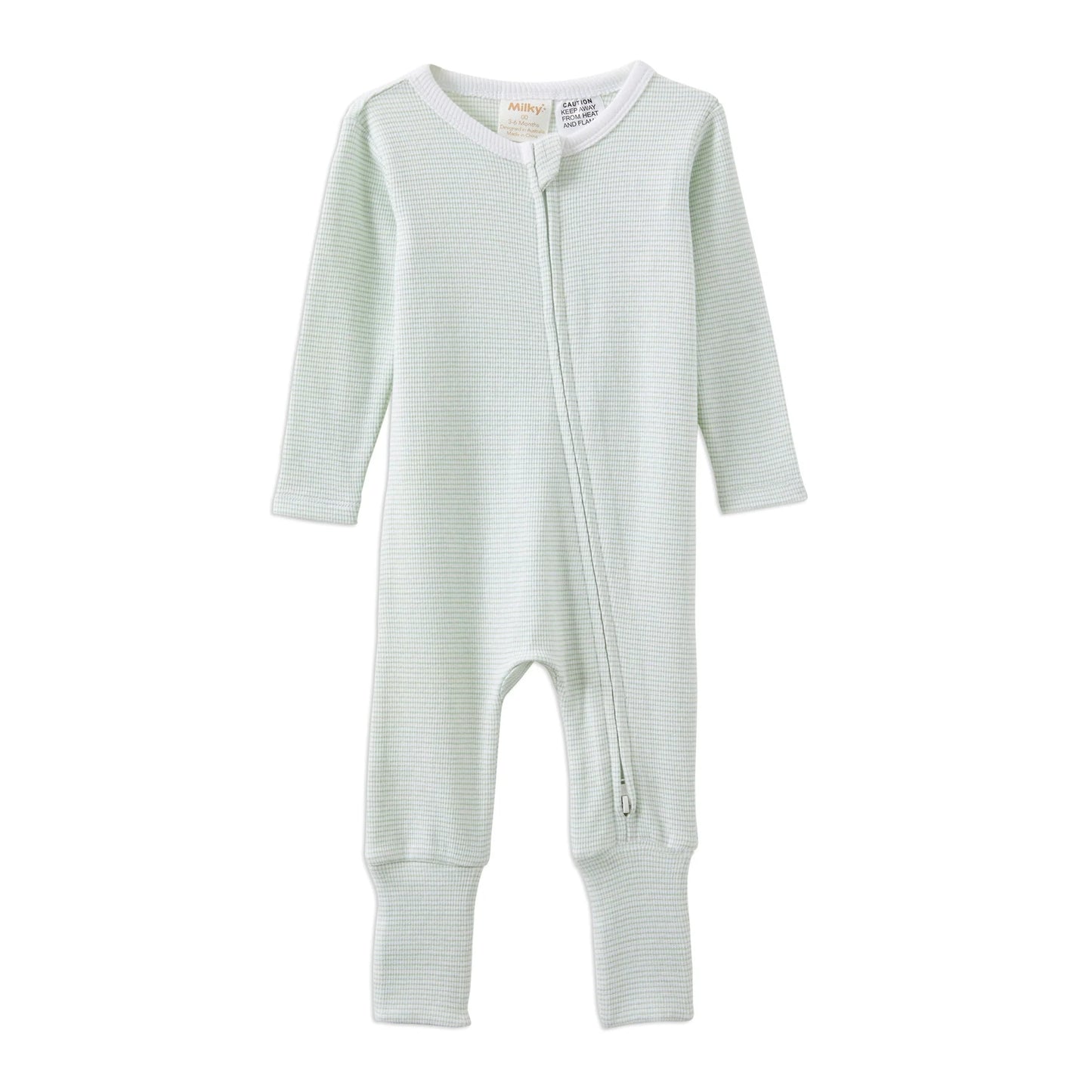 Milky Stripe Zip Romper Green