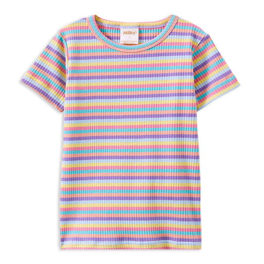 Milky Tee Multi Stripe Rib