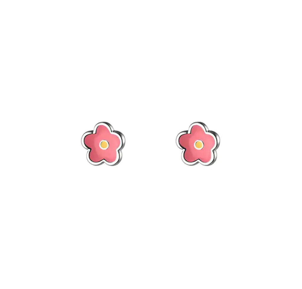 Sister Bows Sterling Silver Earrings Studs Daisy Pink