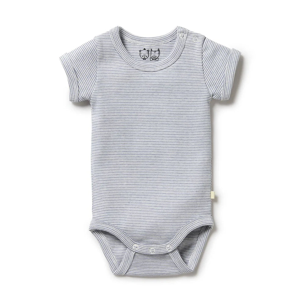 Wilson + Frenchy Organic Stripe Rib Bodysuit Raindrop