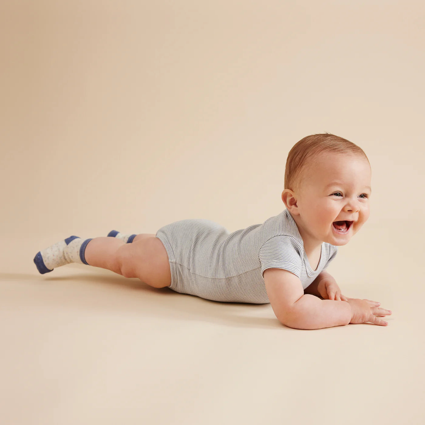 Wilson + Frenchy Organic Stripe Rib Bodysuit Raindrop