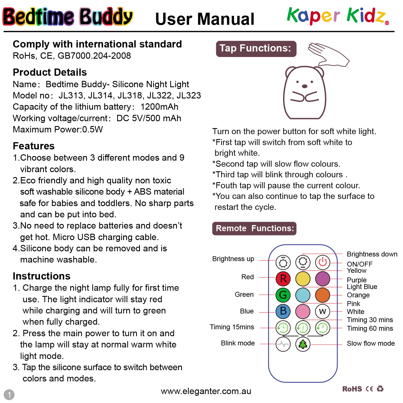 bedtime buddy night light sleepy koala - Chalk