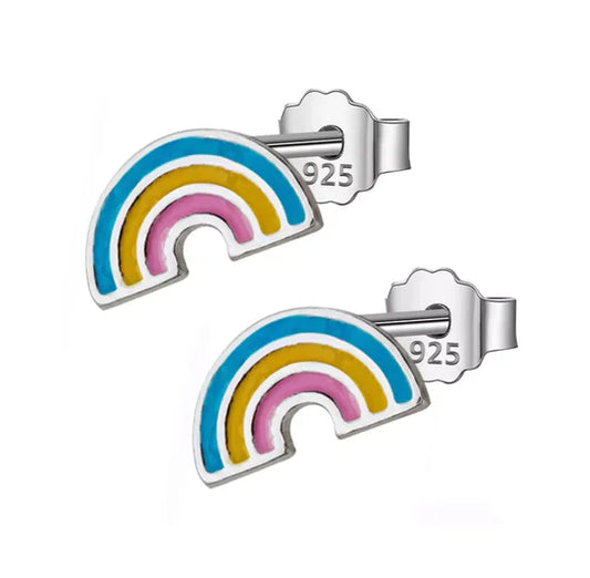 Sister Bows Sterling Silver Earrings Studs Rainbow