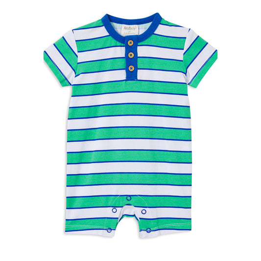 Milky Romper Henley Green Stripe