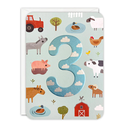 James Ellis Happy Birthday Card Age 3 Farm