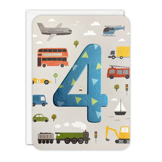 James Ellis Happy Birthday Card Age 4 Transport