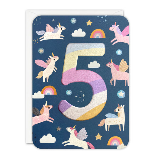 James Ellis Happy Birthday Card Age 5 Unicorns