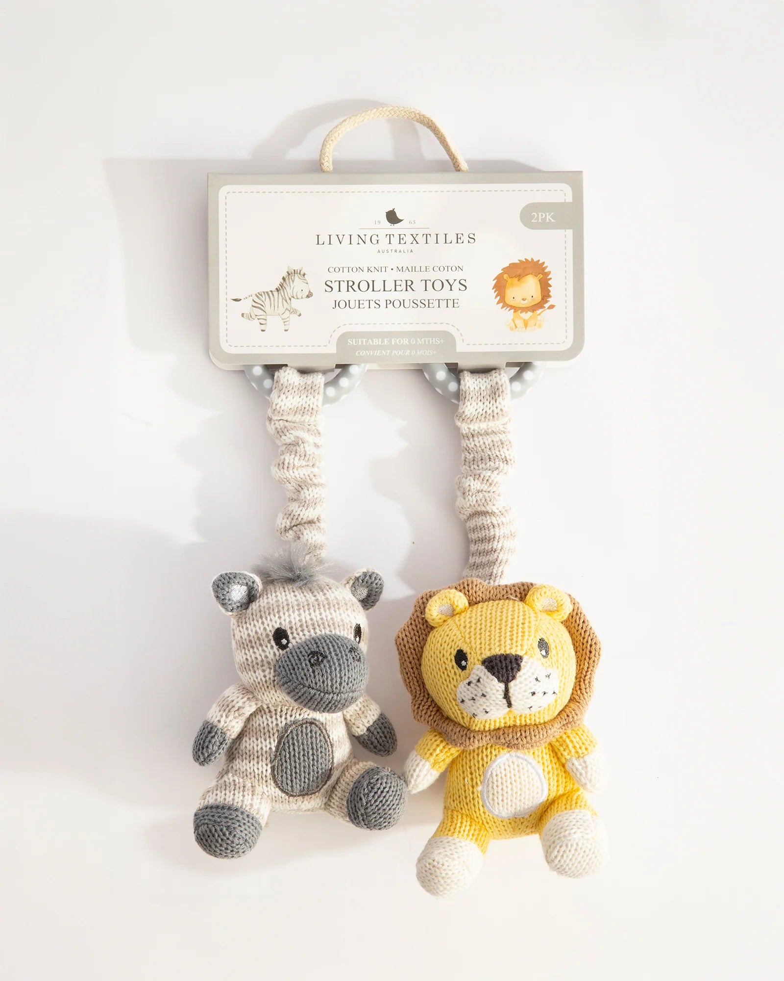 Living Textiles Stroller Toys Zebra & Lion - Chalk