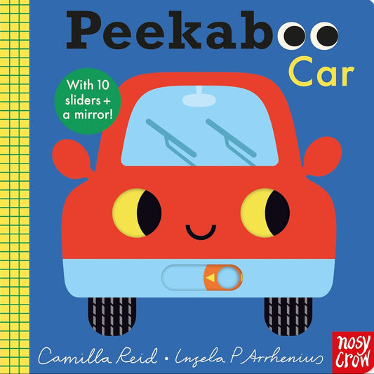 Book cover of 'Peekaboo Car' with a red car illustration on a blue background.