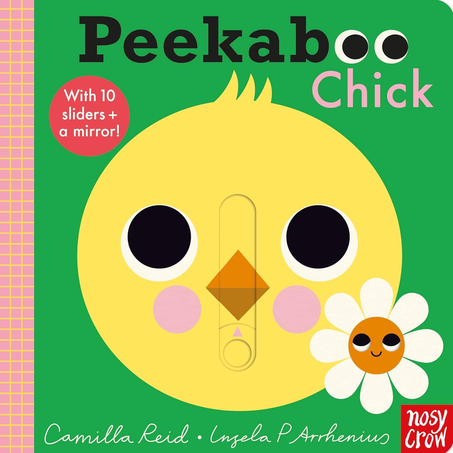 Book cover of 'Peekaboo Chick' with a yellow chick illustration on a green background.