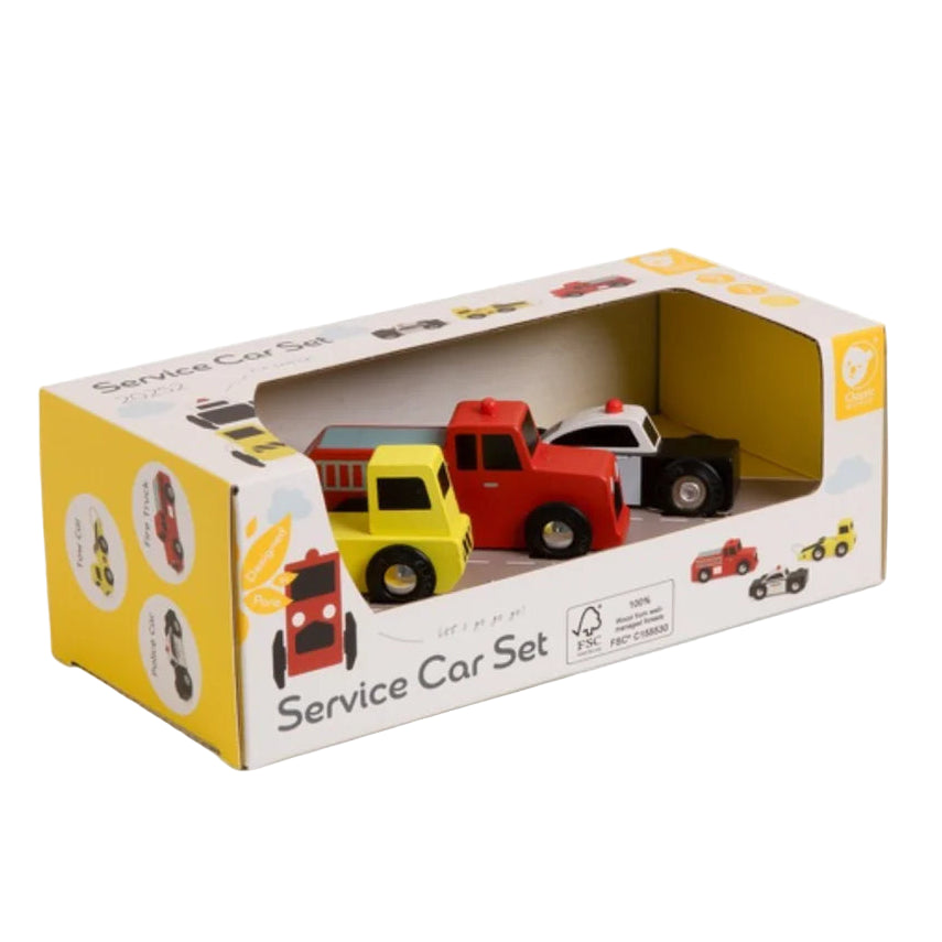 Toy service car set in packaging on a white background