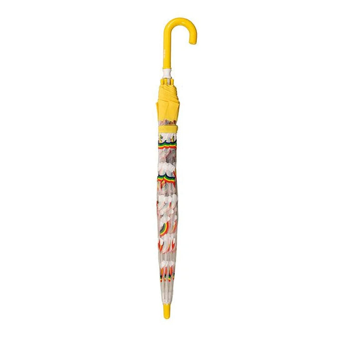Umbrella with a yellow handle and white background