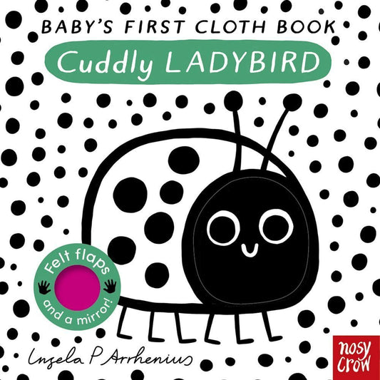 Book cover of 'Cuddly Ladybird' with a ladybug illustration on a polka dot background.