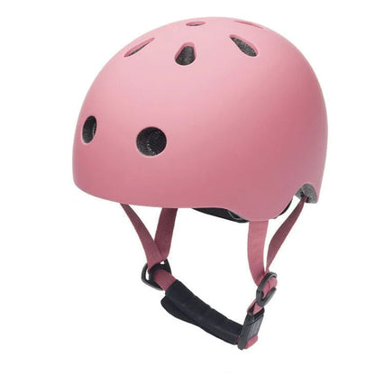Pink helmet with matte finish and no pinch magnetic buckle feature on a white background
