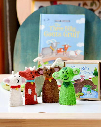 Tara Treasures Finger Puppet Set Three Billy Goats Gruff - Chalk