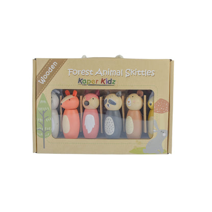 Kaper Kidz Forest Animal Skittles wooden toy set in packaging on a white background