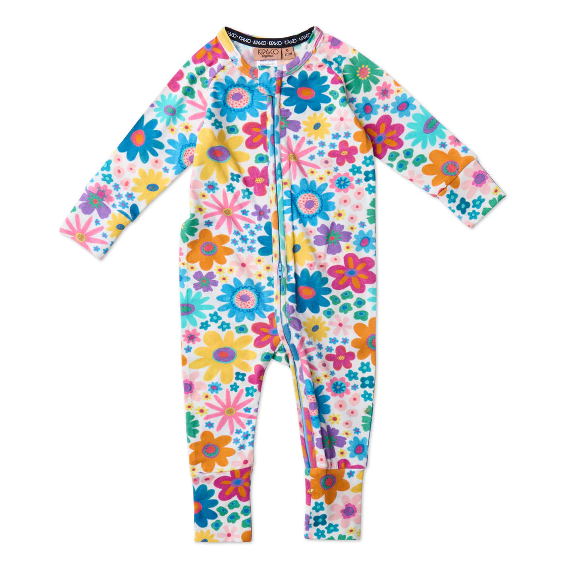 Kip & Co Organic Zip Romper Rainbow Flowers