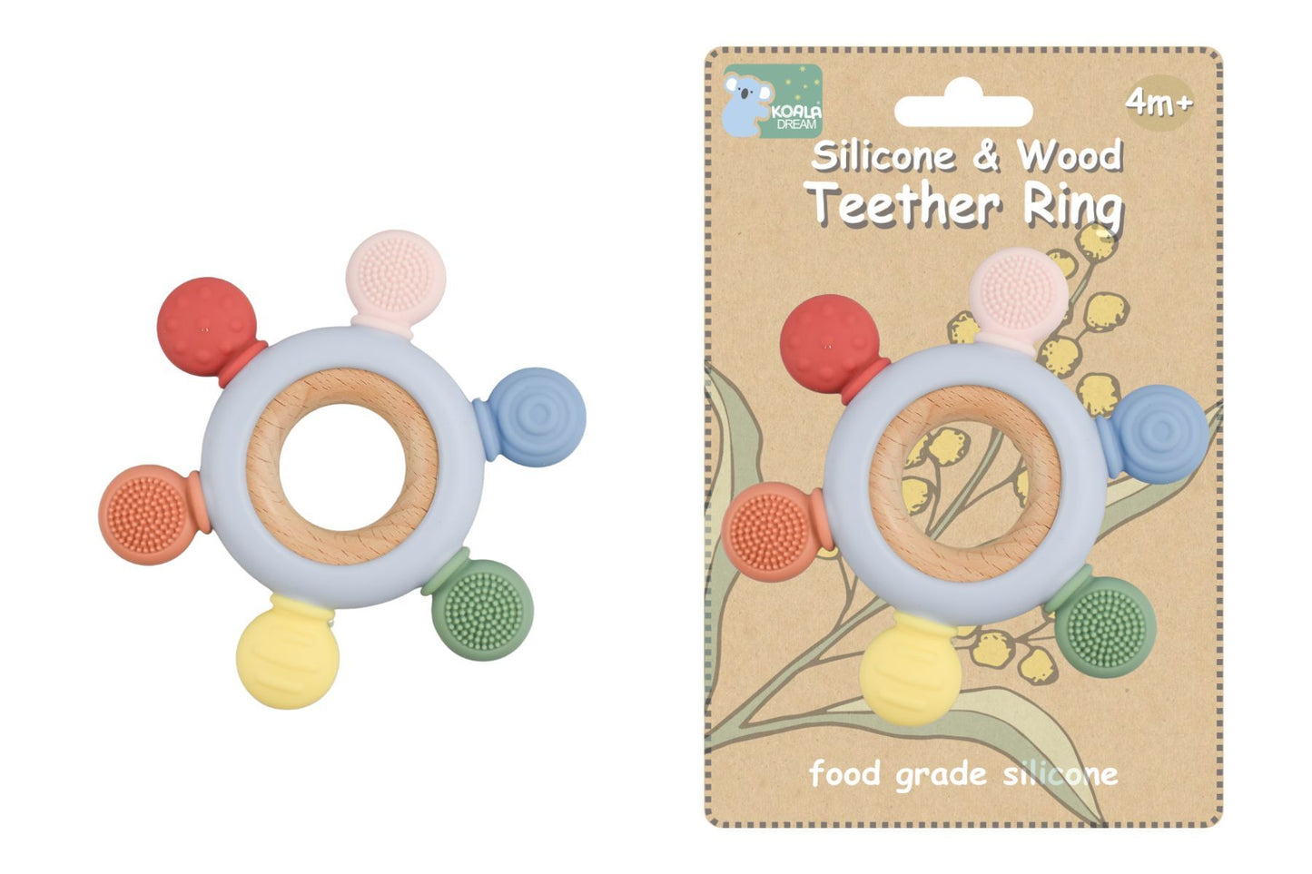 Koala Dream Silicone Wood Teether Ring Blue