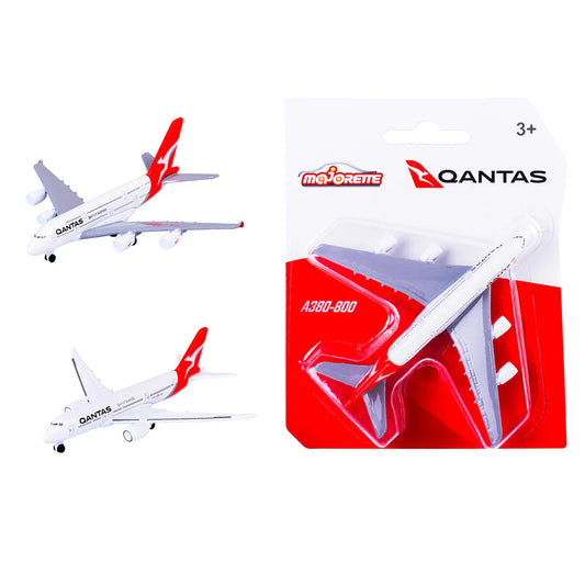 Qantas airplane model set with packaging on a white background
