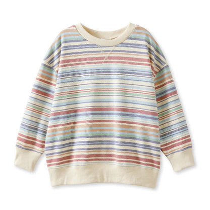 Striped sweater with multicolor pattern on a white background