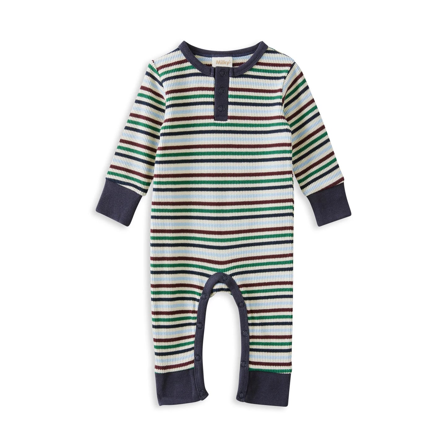 Milky Heritage Waffle Henley Romper - Chalk