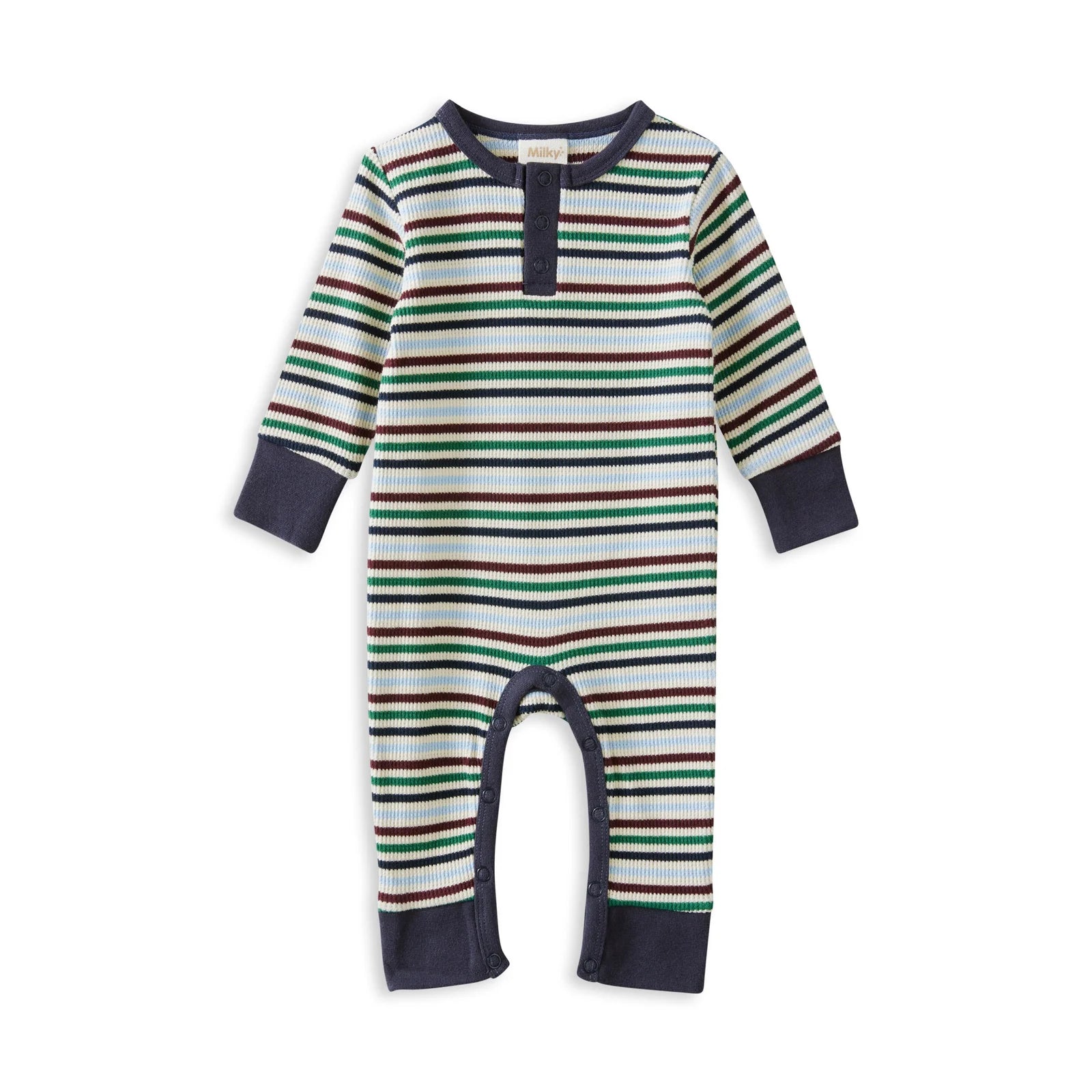 Milky Heritage Waffle Henley Romper - Chalk