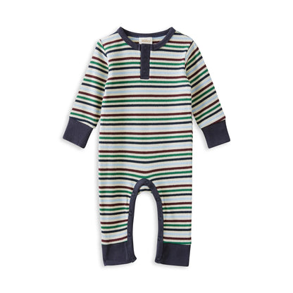 Milky Heritage Waffle Henley Romper - Chalk