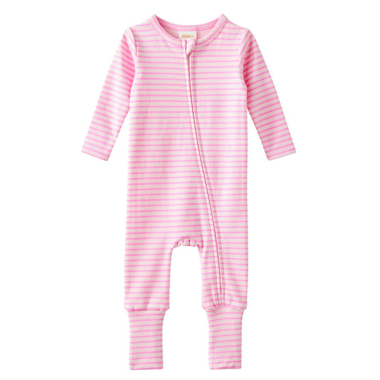 Milky Tickled Pink Stripe Zip Romper
