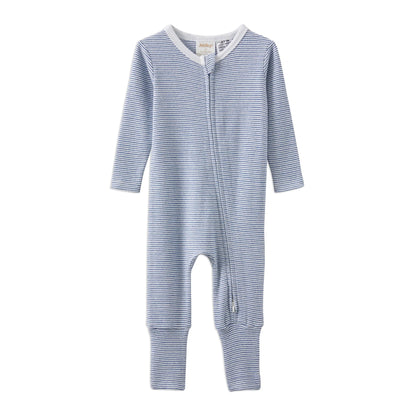 Milky Stripe Zip Romper Blue