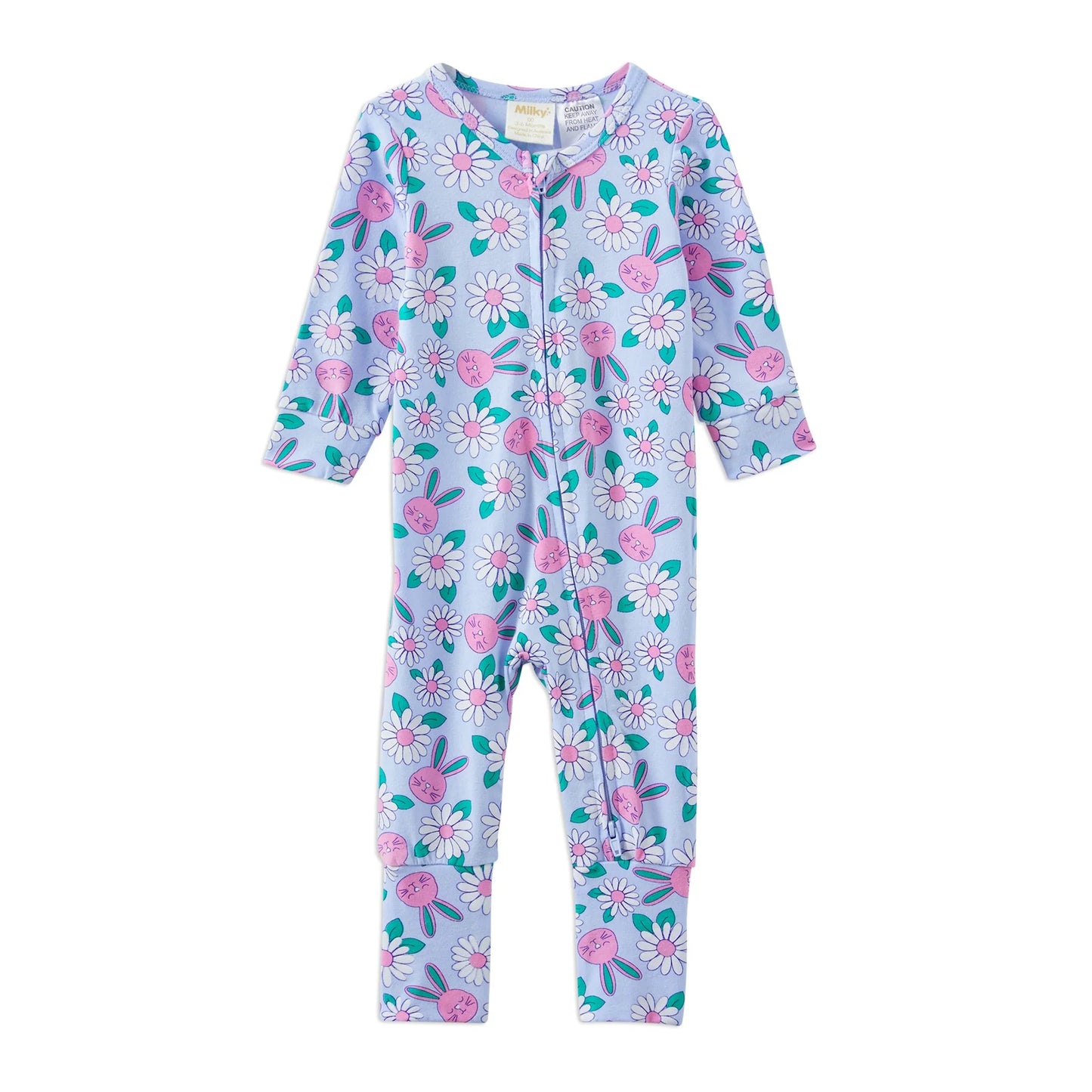 Milky Stripe Zip Romper Honey Bunny