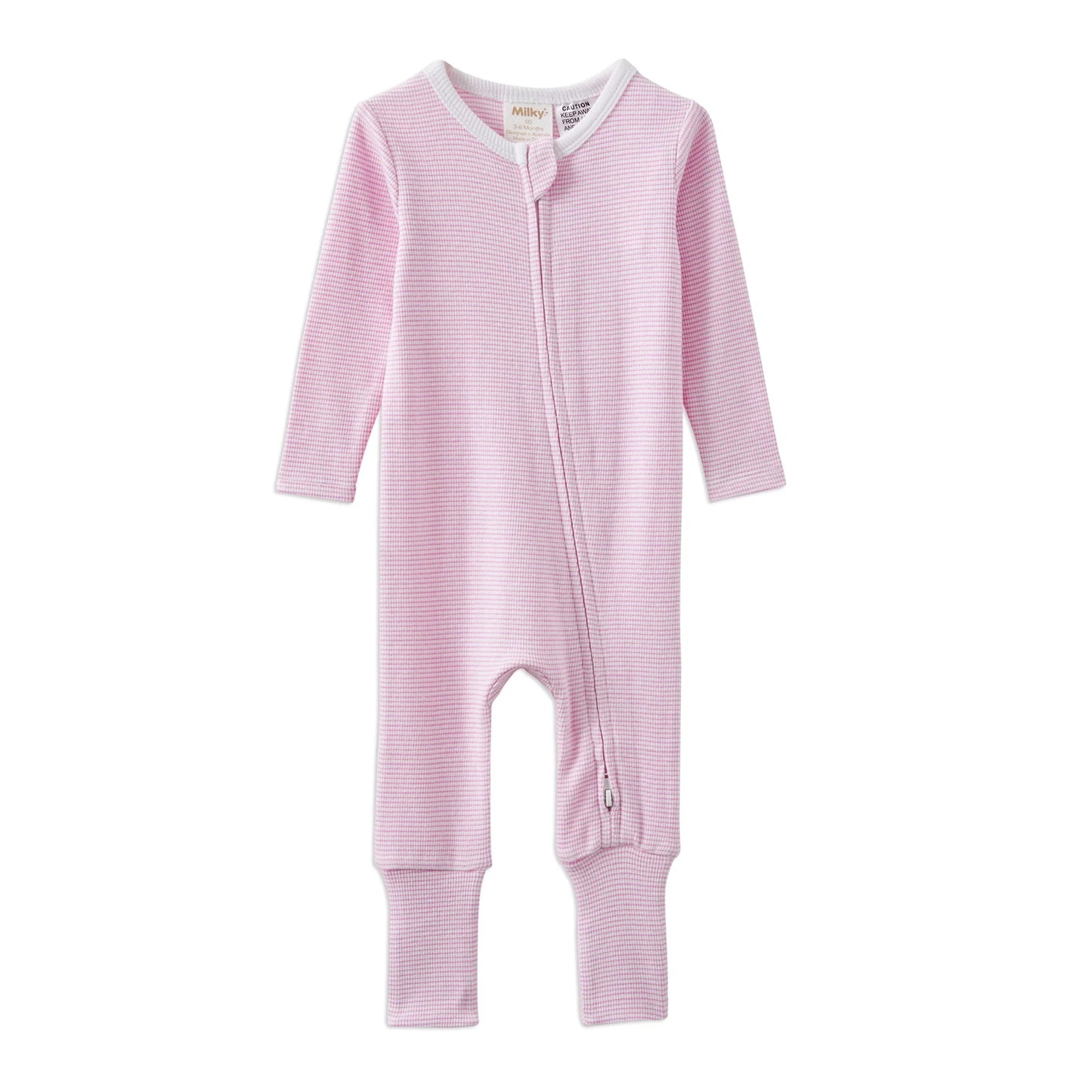 Milky Stripe Zip Romper Pink