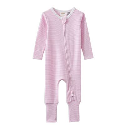 Milky Stripe Zip Romper Pink