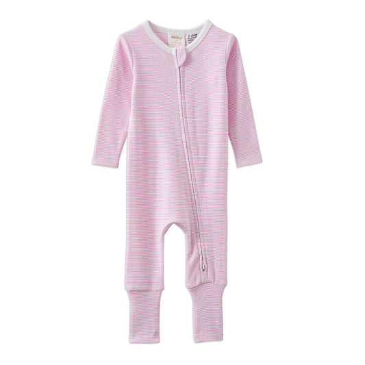 Milky Stripe Zip Romper Pink