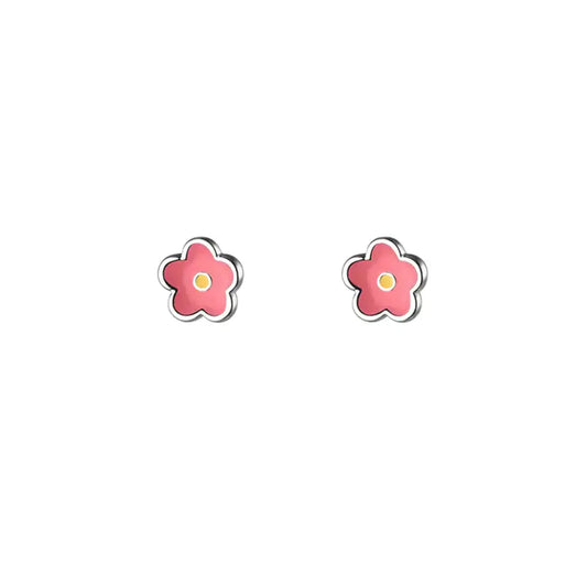 Sister Bows Sterling Silver Earrings Studs Daisy Pink