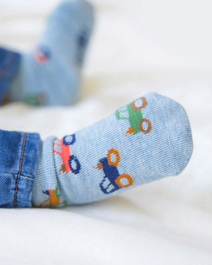 Toshi Organic Socks Ankle Tiny Tractors - Chalk