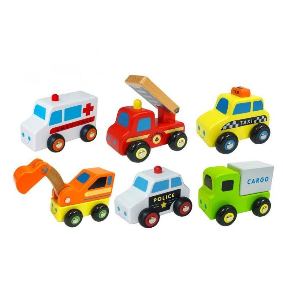 Set of colorful toy cars on a white background