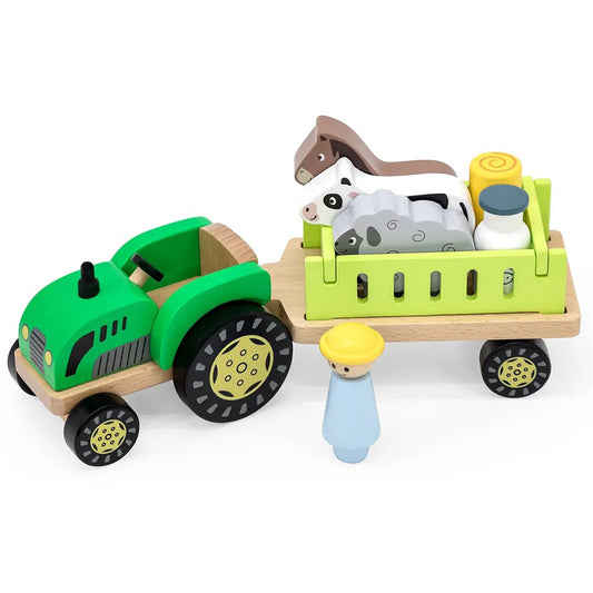 Viga Toys Wooden Farm Tractor Set