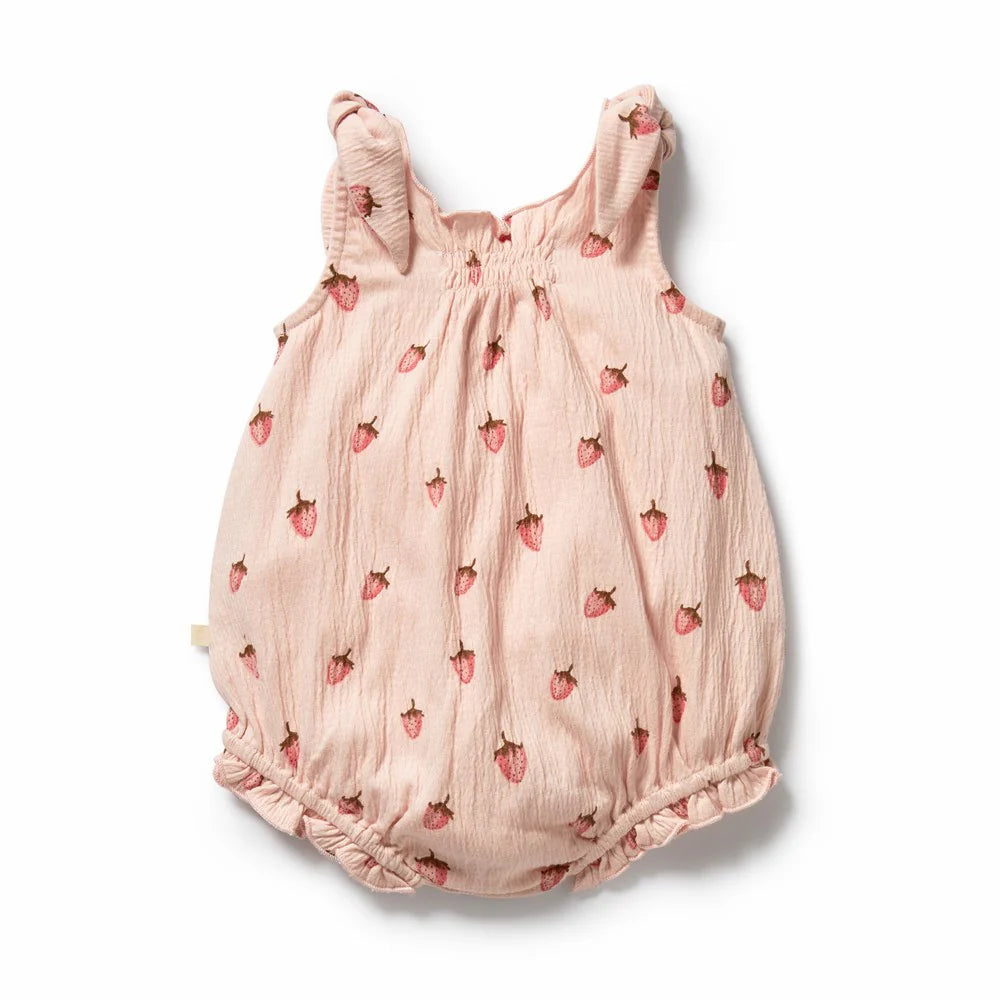 Wilson + Frenchy Organic Tie Playsuit Strawberry Kisses