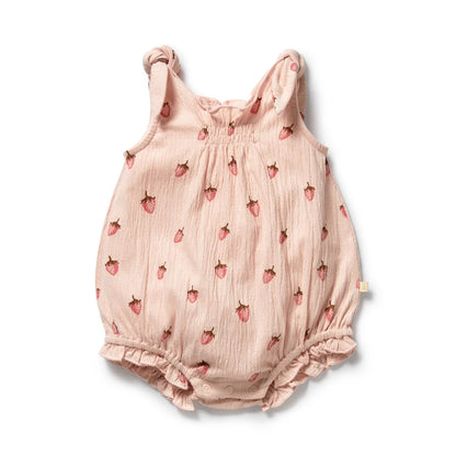 Wilson + Frenchy Organic Tie Playsuit Strawberry Kisses