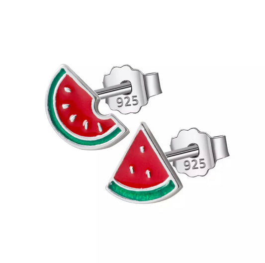Sister Bows Sterling Silver Earrings Studs Watermelon