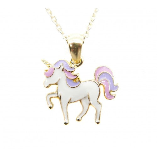 Rainbow Mane Unicorn Toddler/Kids/Girls Necklace Enamel - Sterling Silver