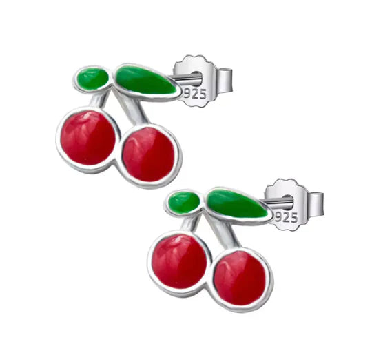 Sister Bows Sterling Silver Earrings Studs Cherry